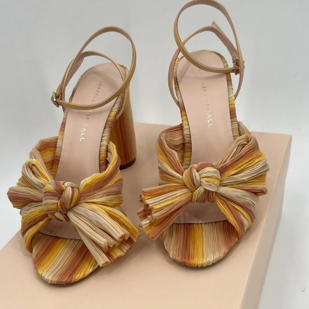 LOEFFLER RANDALL Camellia Sunset Bow Sandal Block Heel Peep Toe Pastel Sandal - Picture 8 of 13